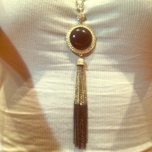 Long Gold & Black Tassel Necklace